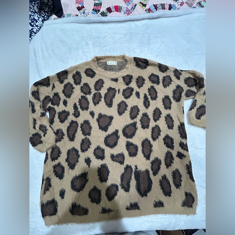 Altard State Leopard Print Sweater - Tan and Brown size S/M
